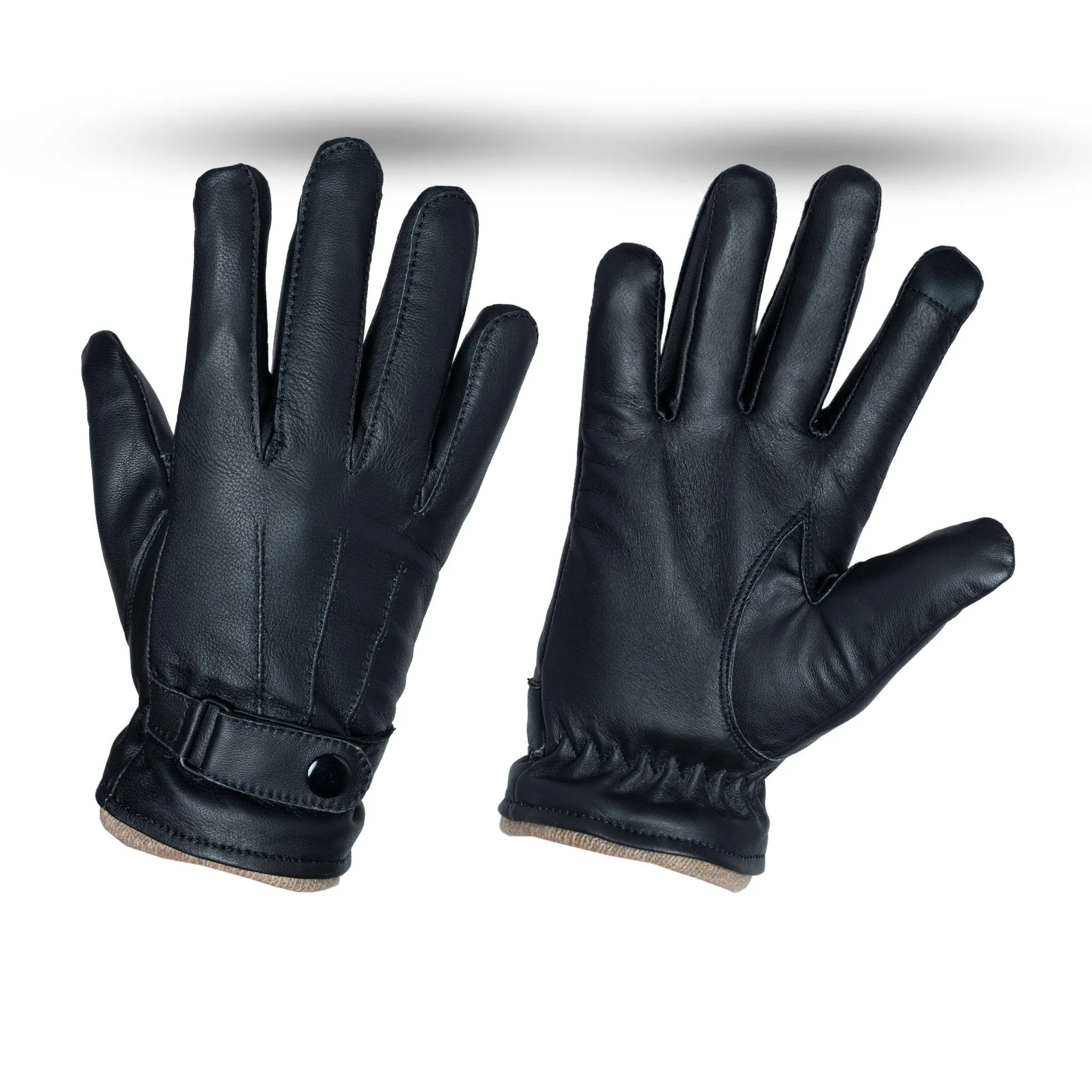 Mens Soft Leather Fashion Winter Gloves with touch finger tip in Black or Brown