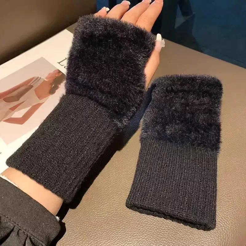 Mink Fleece Soft Winter Half Finger Gloves