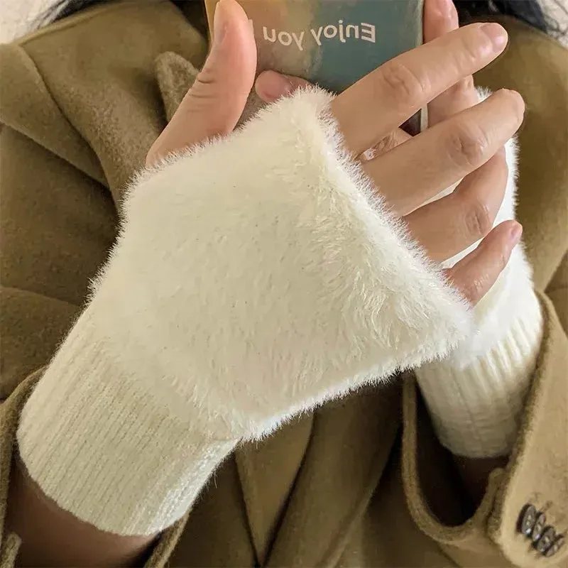 Mink Fleece Soft Winter Half Finger Gloves