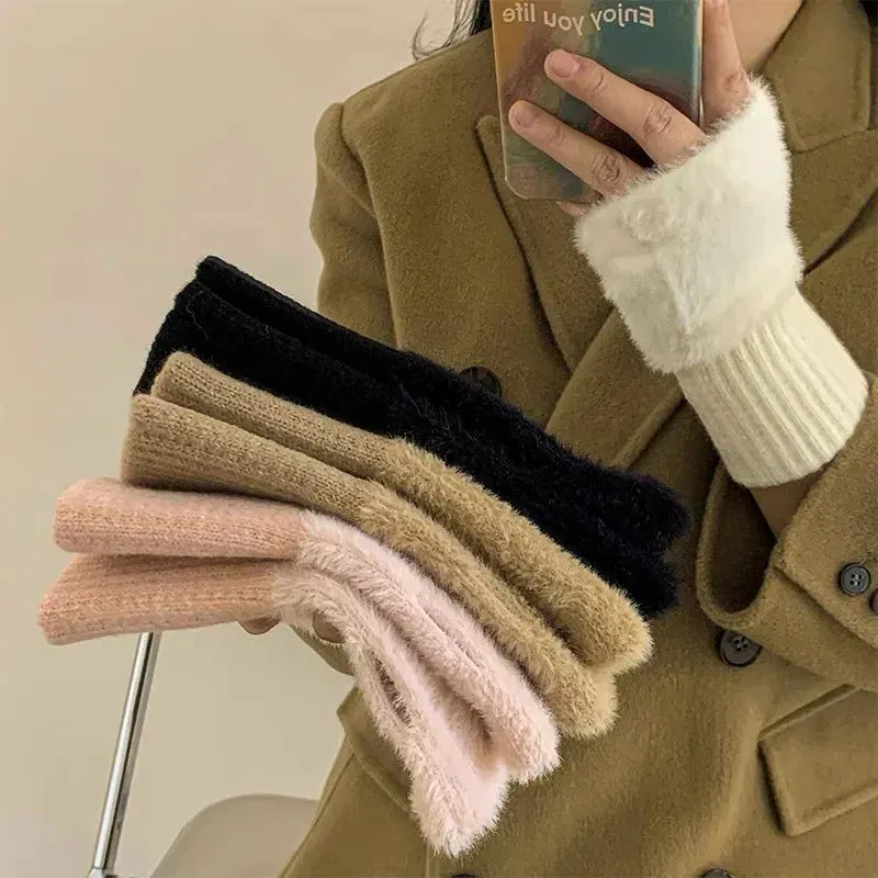 Mink Fleece Soft Winter Half Finger Gloves