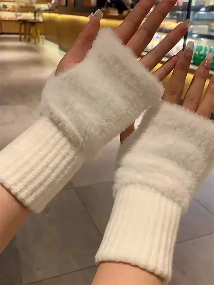 Mink Fleece Soft Winter Half Finger Gloves