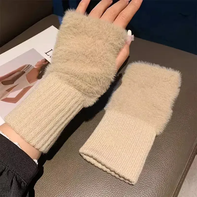 Mink Fleece Soft Winter Half Finger Gloves