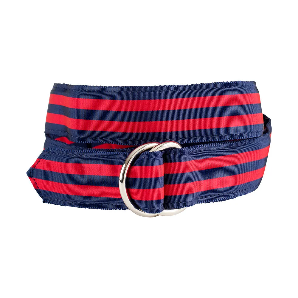 Navy & Red Grosgrain Ribbon D-Ring Belt