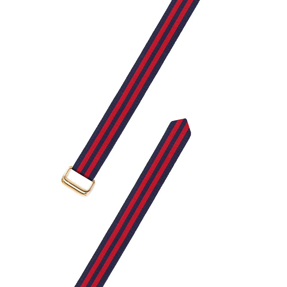 Navy & Red Grosgrain Ribbon D-Ring Belt