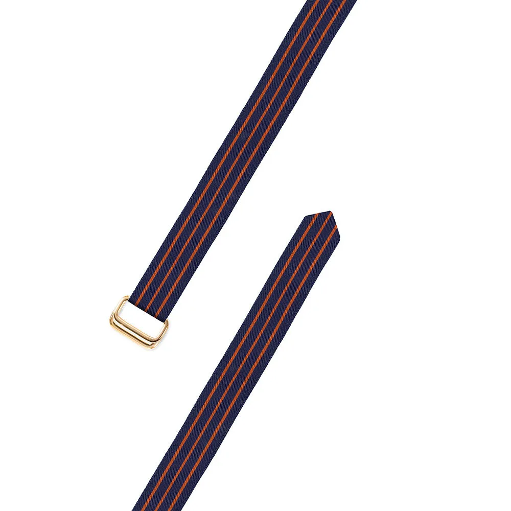 Navy & Thin Orange Stripe Grosgrain Ribbon D-Ring Belt