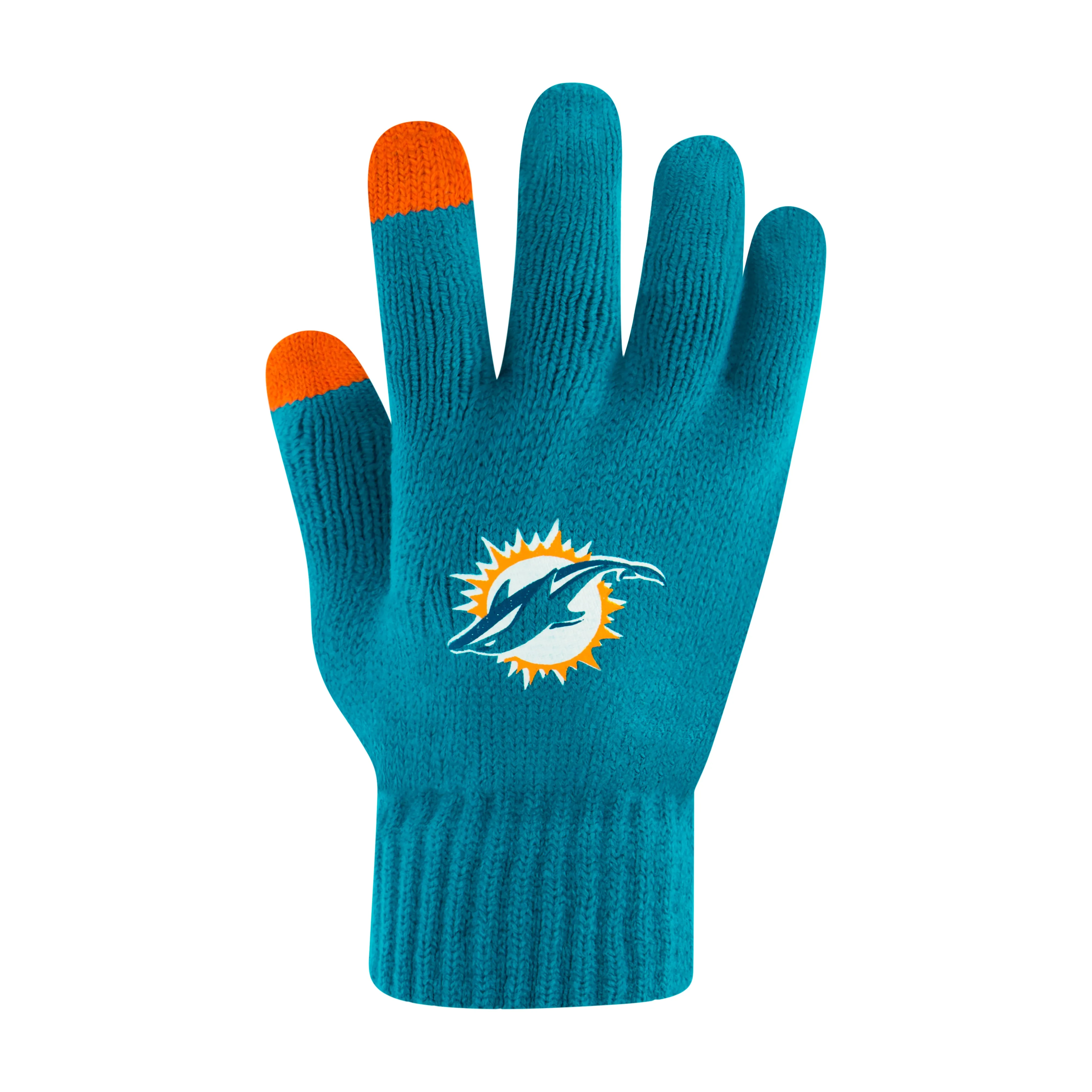 NFL Official Adults Super Soft Heritage Logo Winter Beanie Knit Hat with Extra Warm Touch Screen Gloves|Miami Dolphins