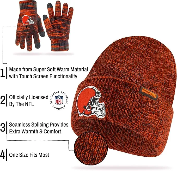 NFL Official Super Soft Marl Knit Winter Beanie Knit Hat with Extra Warm Touch Screen Gloves|Cincinnati Bengals