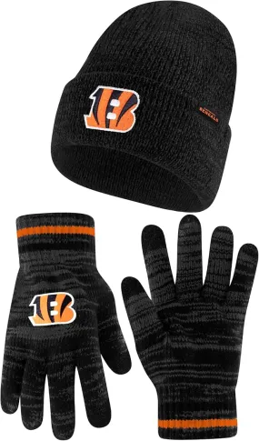 NFL Official Super Soft Marl Knit Winter Beanie Knit Hat with Extra Warm Touch Screen Gloves|Cincinnati Bengals