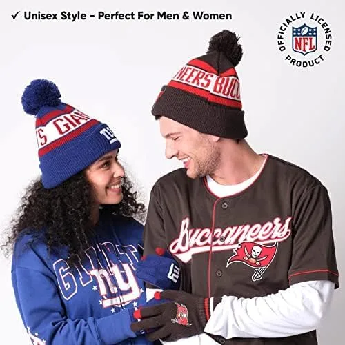 NFL Womens Super Soft Team Stripe Winter Beanie Knit Hat with Extra Warm Touch Screen Gloves|Philadelphia Eagles