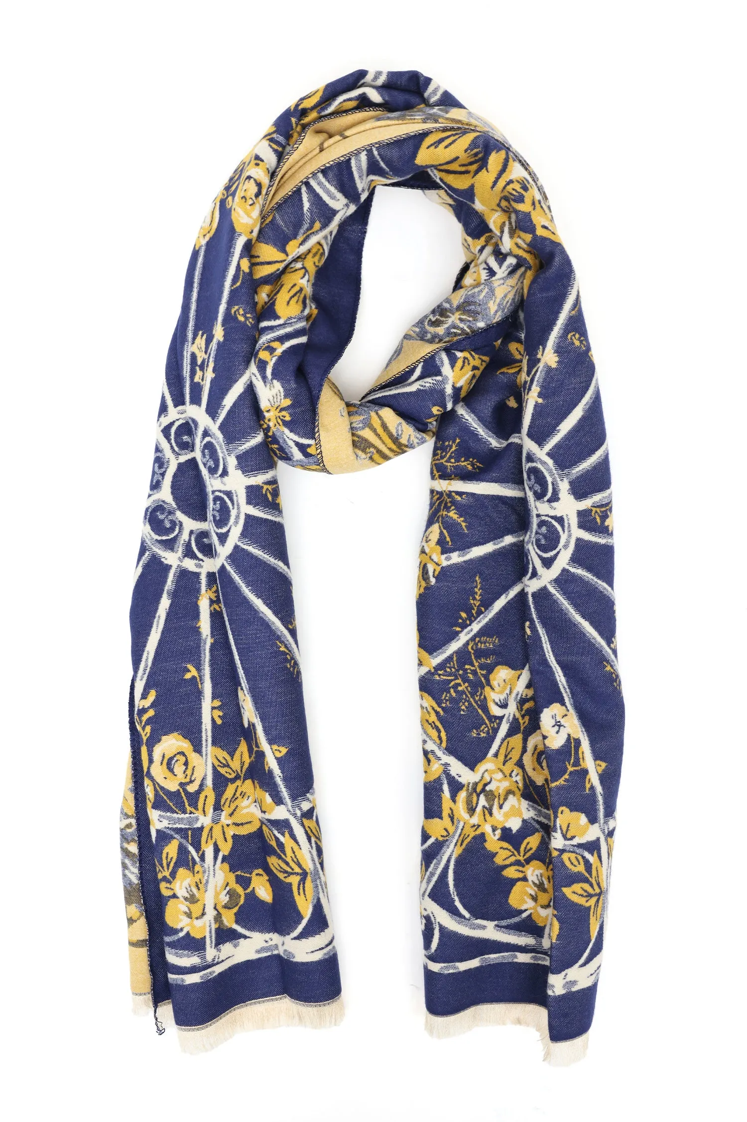 ORNATE FLORAL SCARF-NAVY