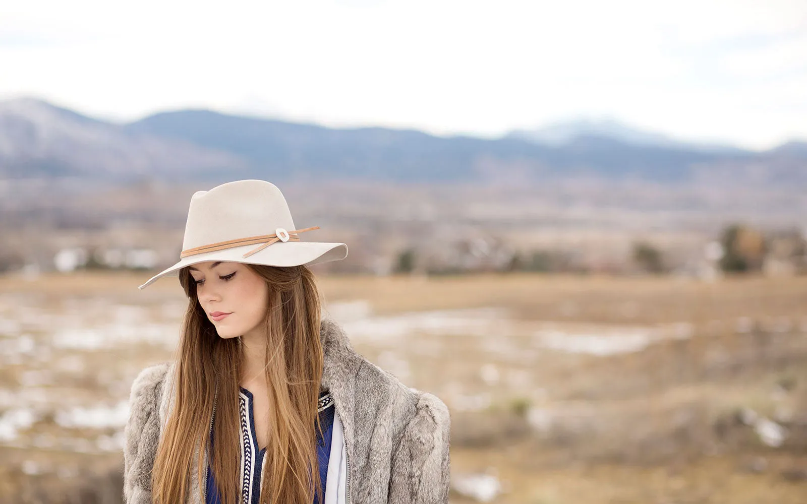 PHOEBE WIDE BRIM WOOL HAT - SILVER BELLY