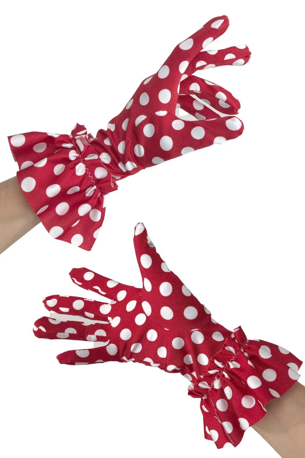 Red and White Polka Dot Short Ruffled Gloves