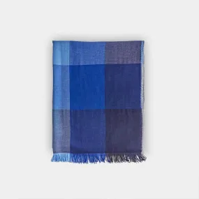 Royal Blue Large Check Silk & Cashmere Scarf