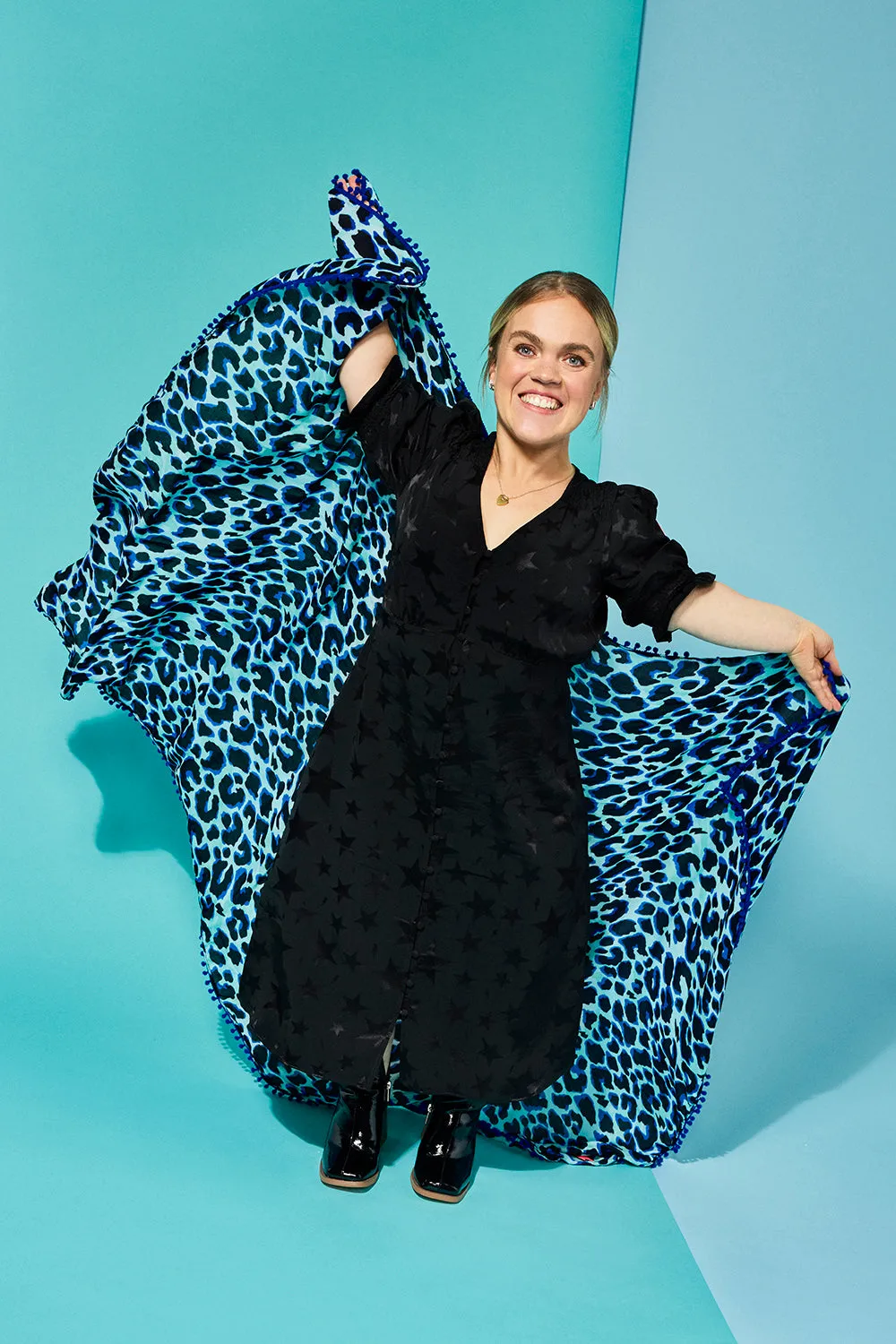 Scamp & Dude x Ellie Simmonds Turquoise with Black and Blue Shadow Leopard Charity Super Scarf