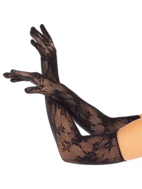 Seamless Opera Length Floral Net Gloves