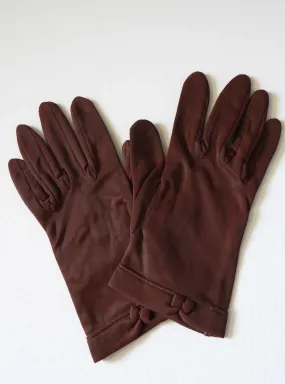 Short Brown Gloves With Fleecy Lining - Size 7