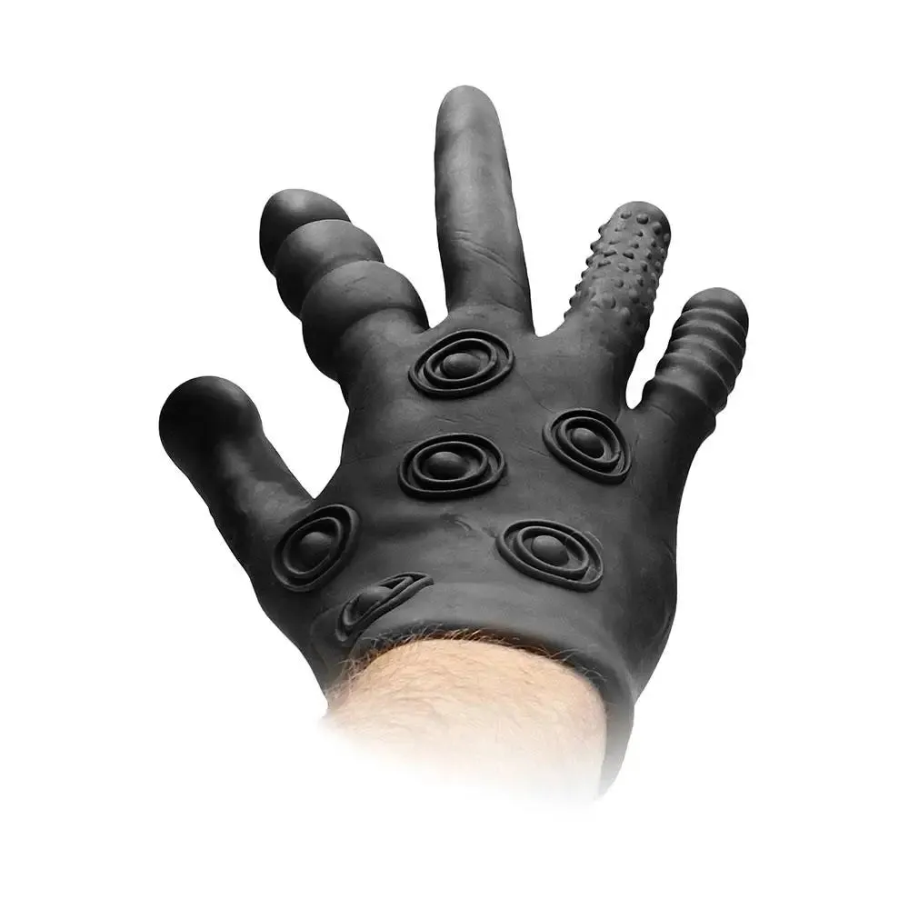 Shots Stretchy Silicone Black Stimulation Glove