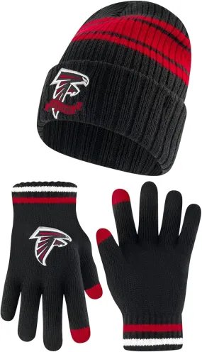 Ultra Game Youth NFL Official Super Soft Team Stripe Winter Beanie Knit Hat with Extra Warm Touch Screen Gloves|Atlanta Falcons