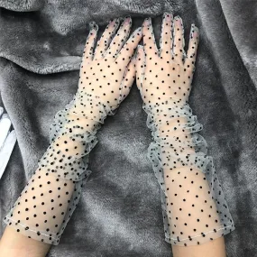 Women Short Tulle Stretchy  Spots Mesh Lace Gloves