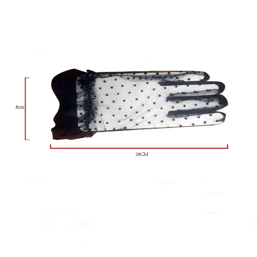 Women Short Tulle Stretchy  Spots Mesh Lace Gloves