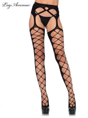 Womens Black Diamond Net Garter Stockings