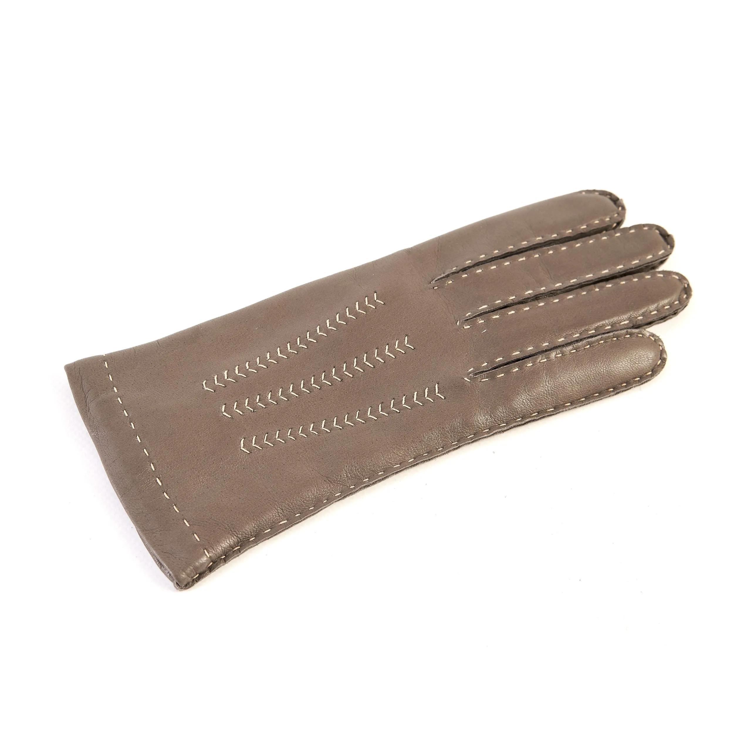 Women's classic mud nappa leather gloves entirely hand-sewn with cashmere lining