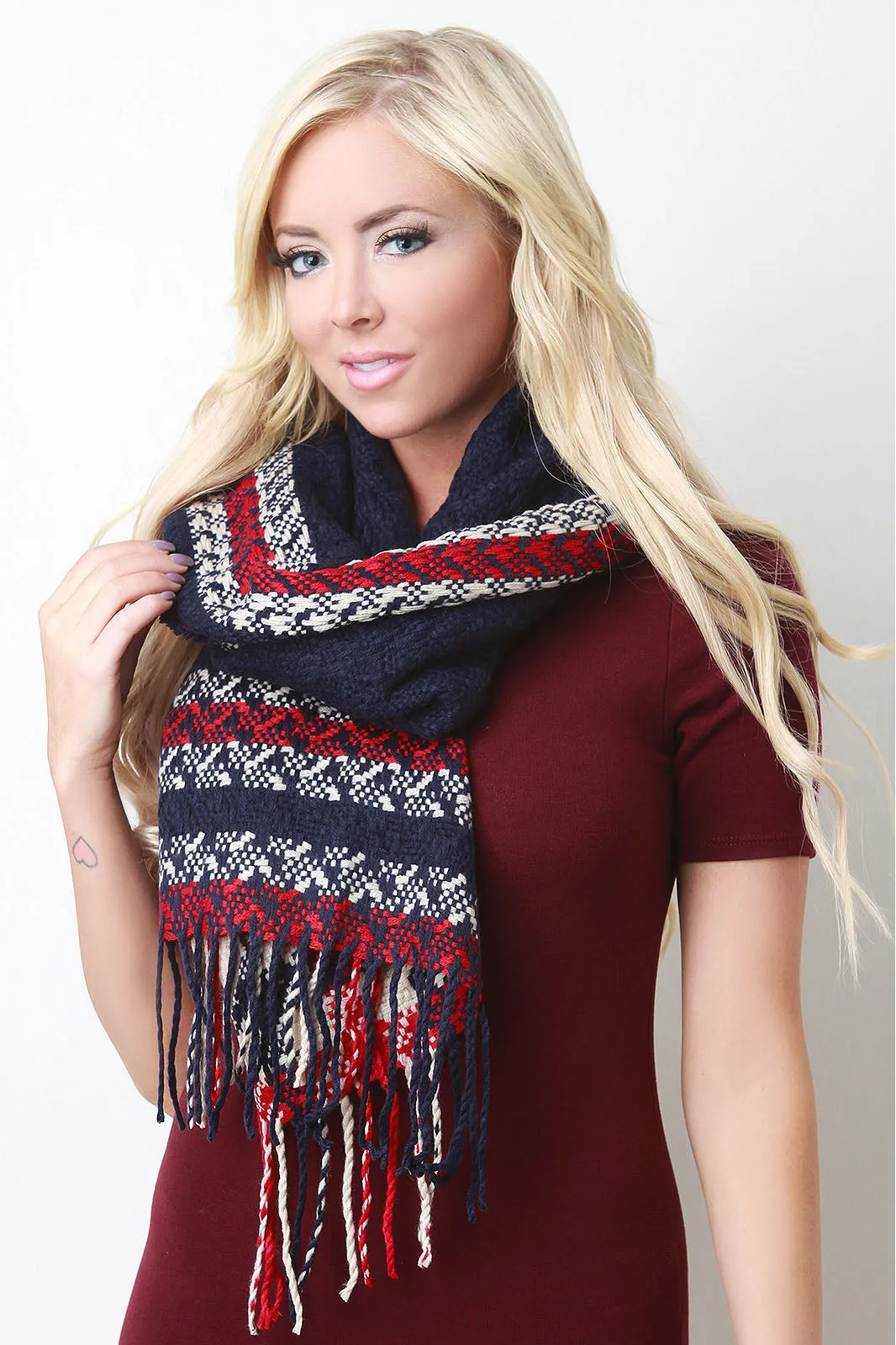 Woven Stripe Frame Scarf