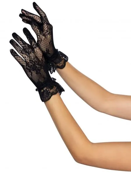 Wrist Length Lace Gloves - Black - One Size